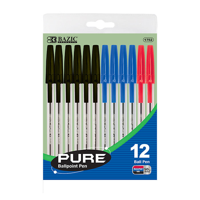 bazic pure assorted color stick pen - 144/pack -- 24 per box