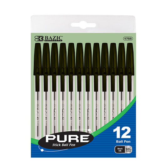 bazic pure black stick pens -  -- 24 per box