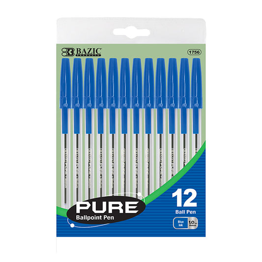 bazic pure blue stick pens - - bulk 144 -- 24 per box