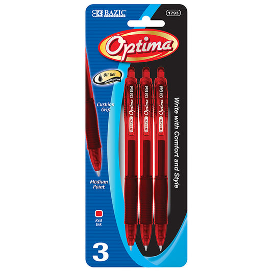 bazic optima red oil-gel retractable pens with grip  -- 24 per box