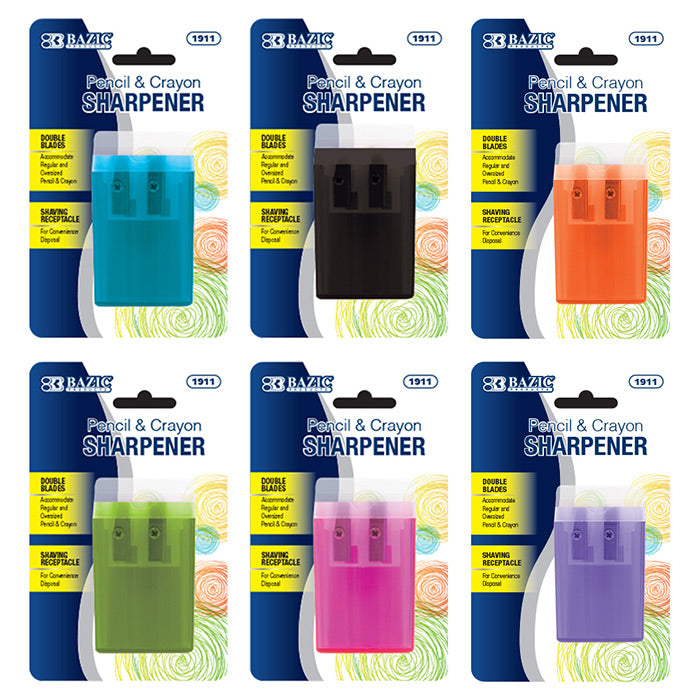 dual blades pencil sharpener - lid & receptacle - bulk  -- 24 per box