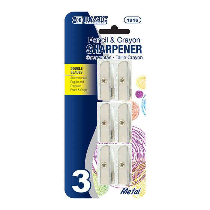 dual blades metal pencil sharpeners - set of 3  -- 24 per box