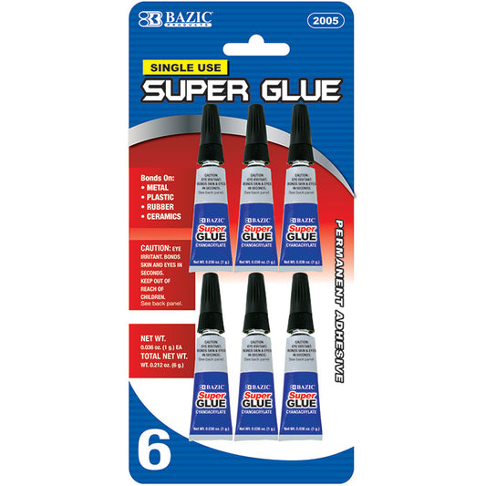 bazic single use super glue - 6 pack  -- 24 per box