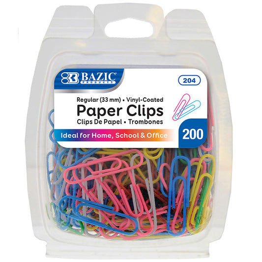 bazic 33mm paper clips - assorted colors - 200/pack - 72/case -- 24 per box