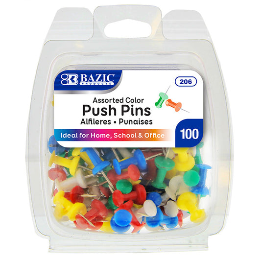 bazic push pins -  assorted colors -  -- 24 per box