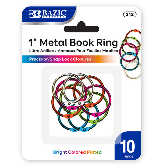 bulk metal book rings - 1 inch - assorted colors  -- 24 per box