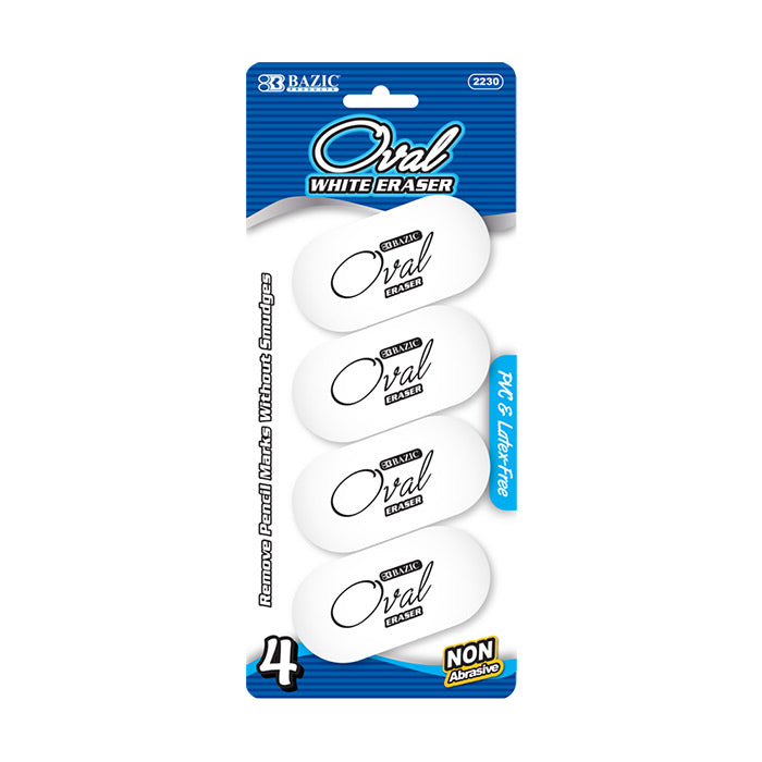 bazic white oval eraser 4 pack -- 24 per box