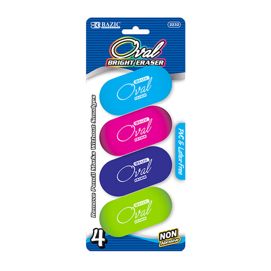 bazic bright color oval erasers  -- 24 per box