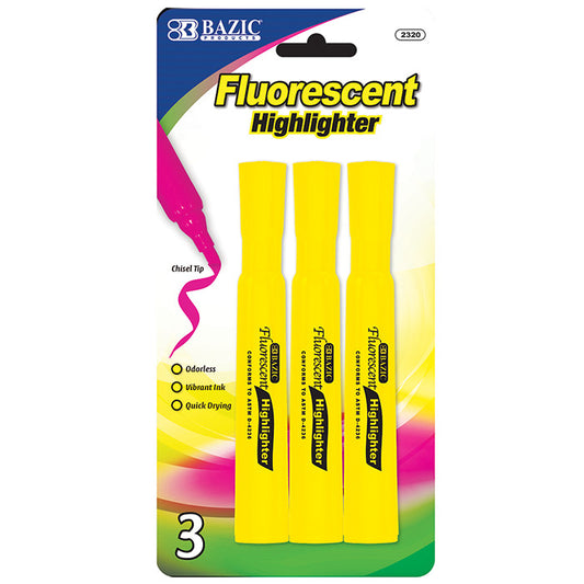 bazic desk style fluorescent highlighter - yellow  -- 24 per box