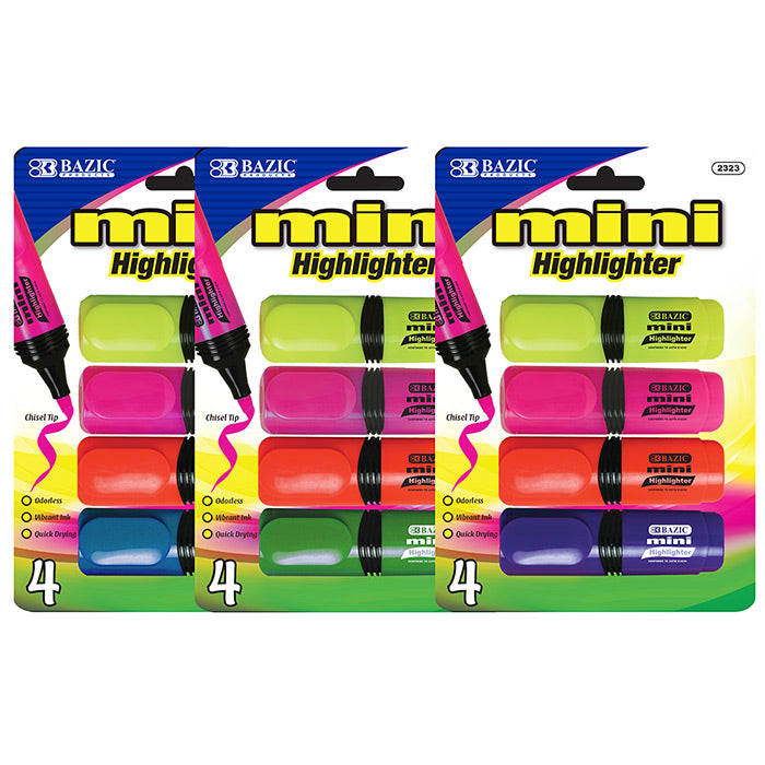 mini desk style fluorescent highlighters - 4 count pack - 144 -- 24 per box