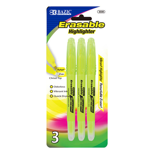 bazic yellow erasable highlighters - bulk aa pack -- 24 per box