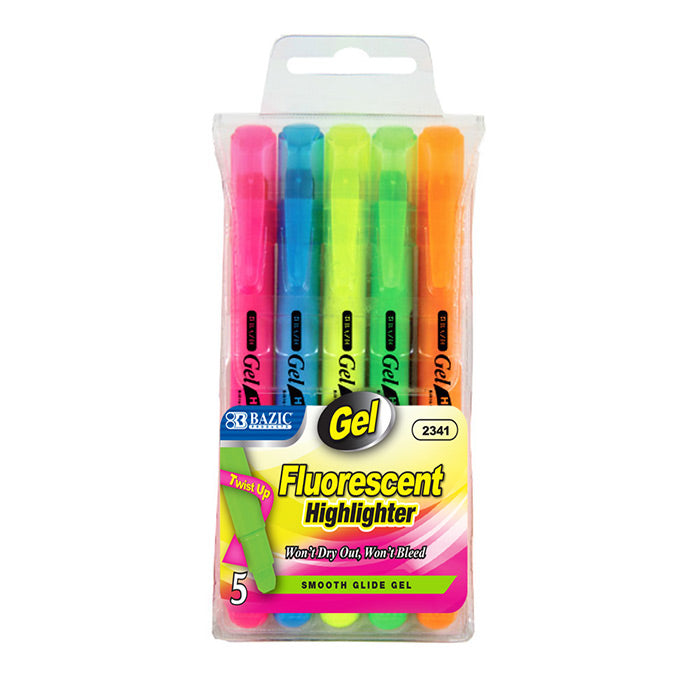 fluorescent gel highlighters - bazic  -- 12 per box