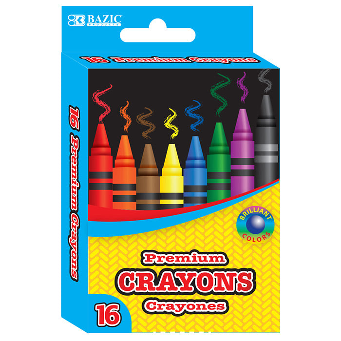 bazic 16 color premium crayons - 144 units per case -- 24 per box