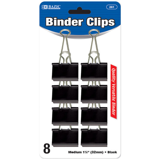 medium 1 1/4 inch black binder clips - 8 pack -  -- 24 per box