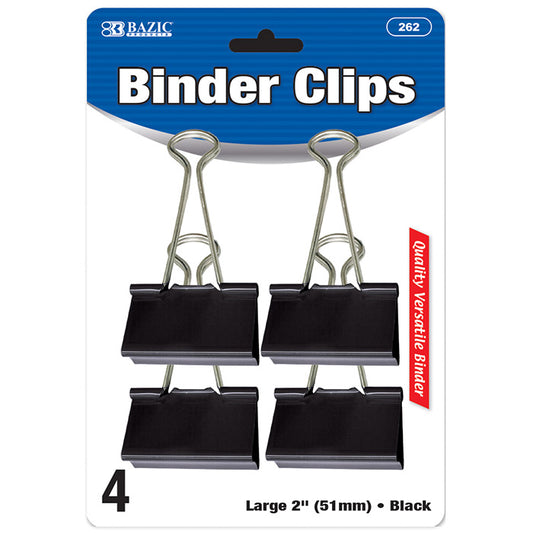 bazic large black binder clips - 2 inch (51mm) -  -- 24 per box