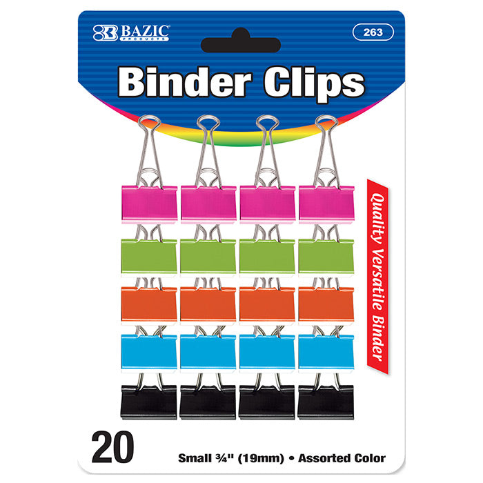 small 3/4 inch binder clips - assorted colors - - 144 -- 24 per box