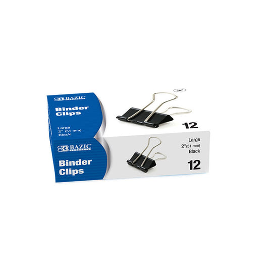 large 2 in black binder clips -  -  -- 12 per case