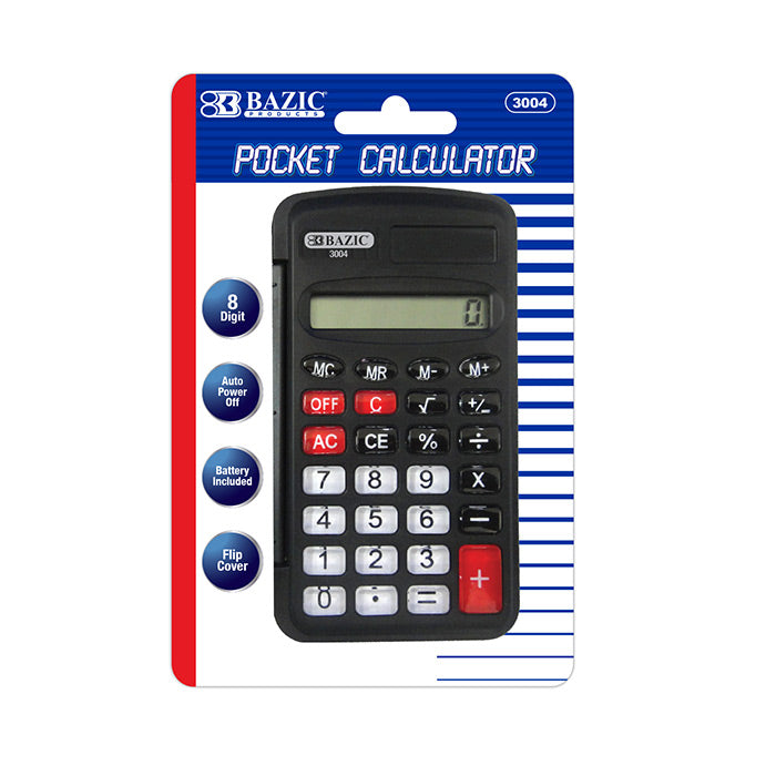 pocket size calculators with flip cover -bazic -- 24 per box