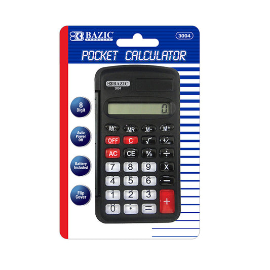 pocket size calculators with flip cover -bazic -- 24 per box