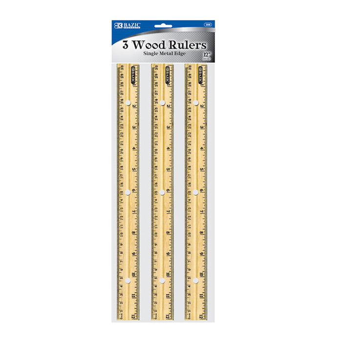 bazic 12 inch wooden rulers - bulk aa pack -- 24 per box