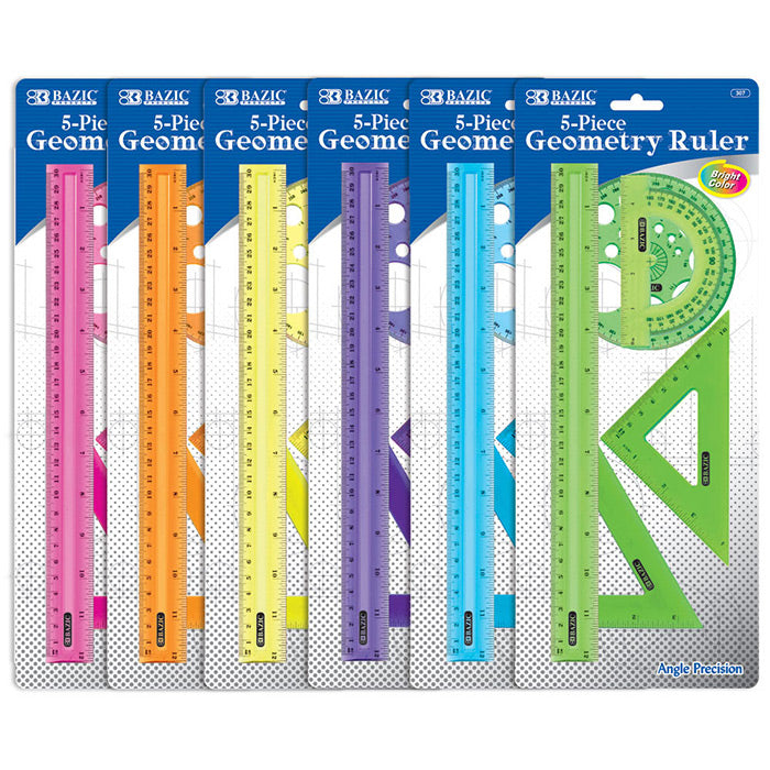 bazic 5-piece geometry ruler combination sets -  -- 24 per box