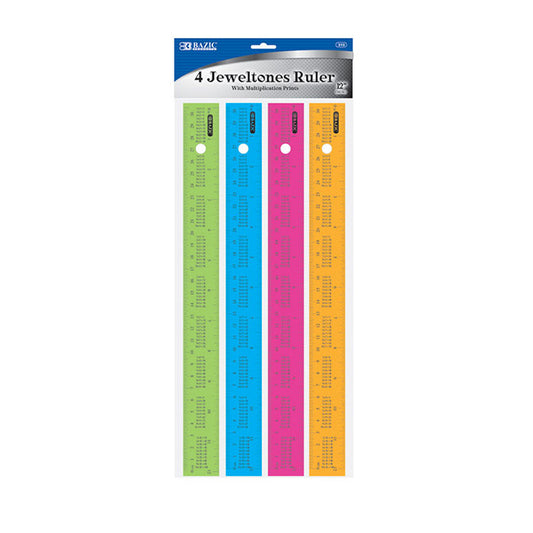 bazic 12 inch plastic rulers - multiplication prints  -- 24 per box