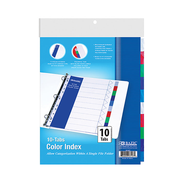 bazic dividers with 10 color tabs  -- 24 per box