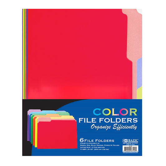 bazic 1/3 cut file folders - letter size - assorted colors  -- 48 per case