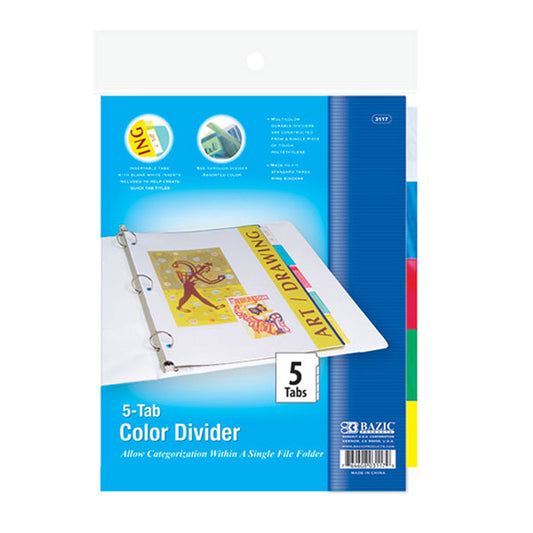 bazic dividers with 5 color insertable tabs  -- 24 per box