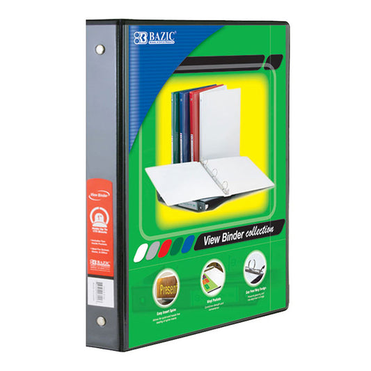 bazic 1.5 inch black 3-ring view binders - bulk  -- 12 per case