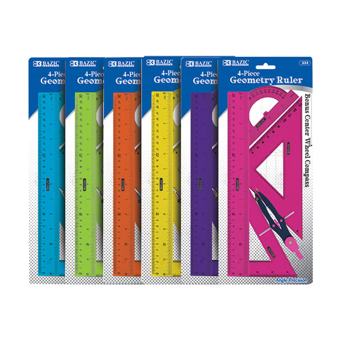 4-piece geometry ruler combination sets with center wheel compass -  -- 24 per box