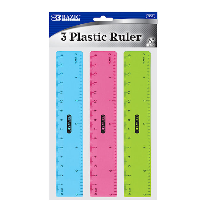 bazic 6 inch plastic ruler 3 pack  -- 24 per box