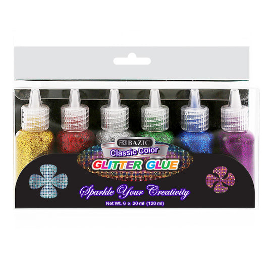 bazic 0.67 fl oz glitter glue - 6 classic colors -- 24 per box