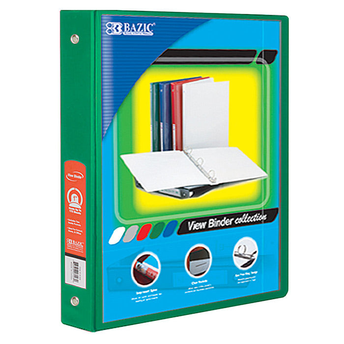 bazic 1.5 inch green 3-ring view binder -- 12 per case