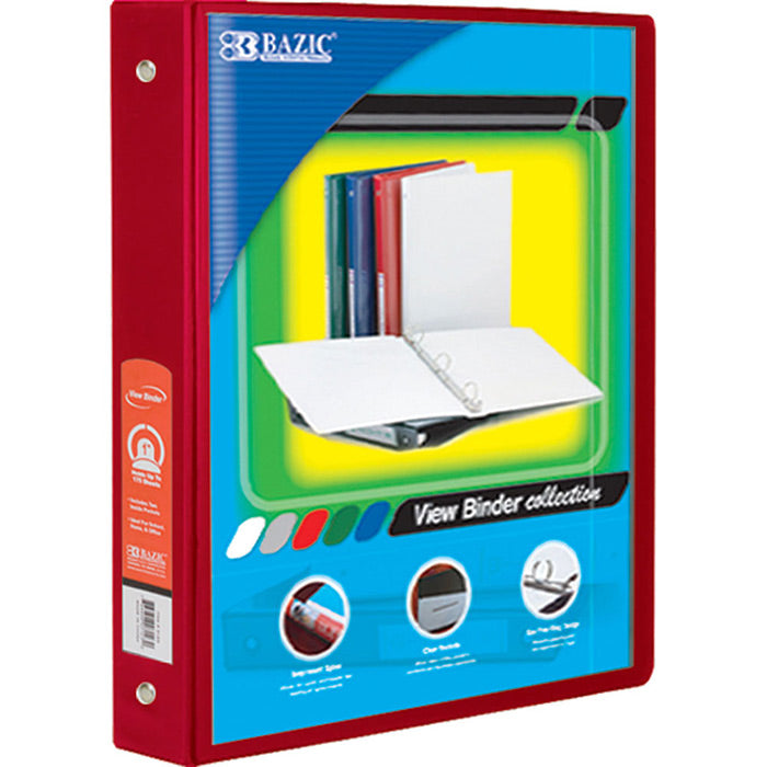 bazic 1.5 in red 3-ring view binder - 2-pocket -- 12 per case