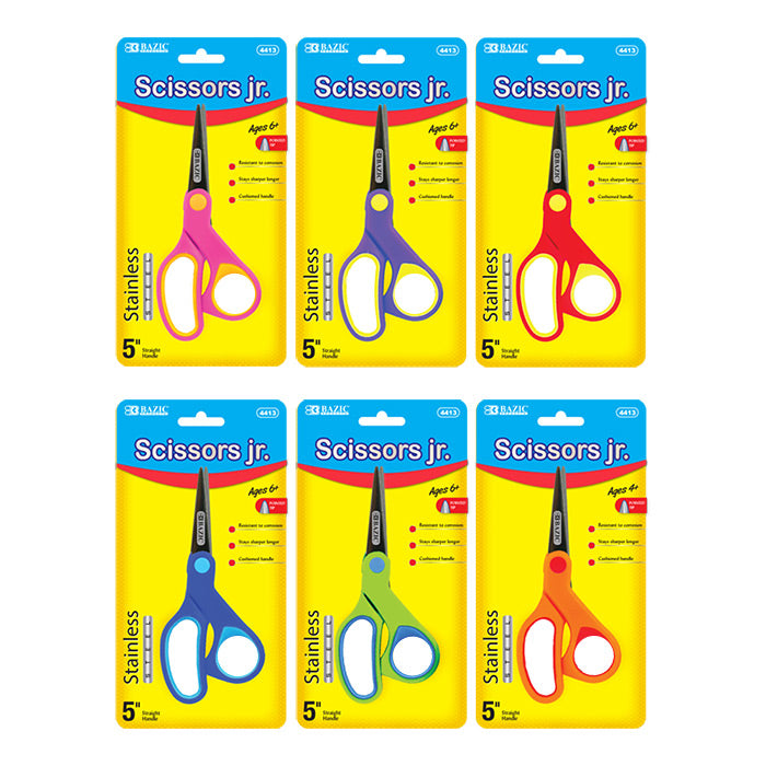 5 inch soft grip pointed tip scissors - stainless steel  -- 24 per box