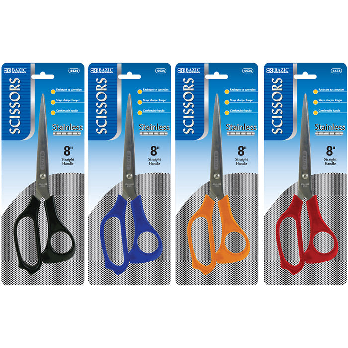 8 inch classic stainless steel scissors - bazic  -- 24 per box