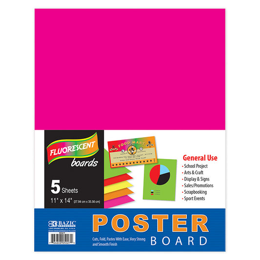 11 inch x 14 inch multi color fluorescent poster board 5 pack -- 48 per case