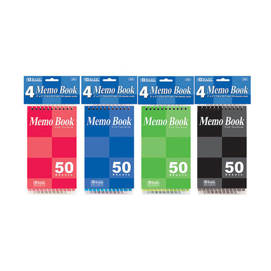 bazic spiral memo books - 50ct - 4/pack -- 24 per box