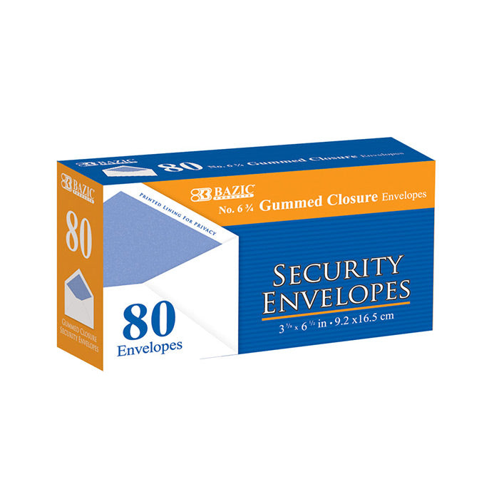 bulk #6 security envelopes with gummed closure - -  -- 24 per case