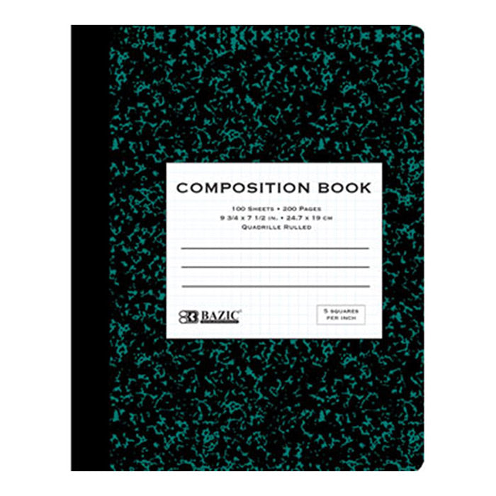 bazic 5-1 inch quad-ruled 100 ct. premium marble composition books -- 48 per case