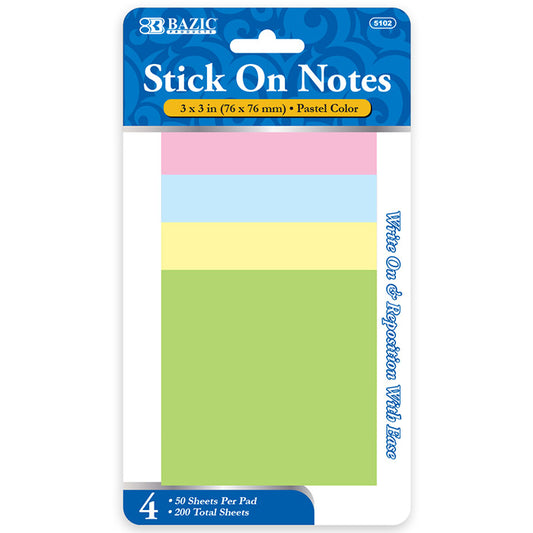 bazic 3x3 stick on notes -  -- 24 per box