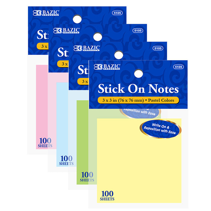 bazic stick on notes - 3x3  -  -- 24 per box