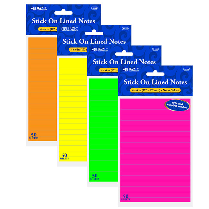 neon sticky notes 4x6 - 50ct  -- 24 per box