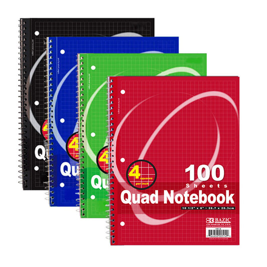 bazic spiral notebooks - quad-ruled - 100 sheets  -- 24 per case