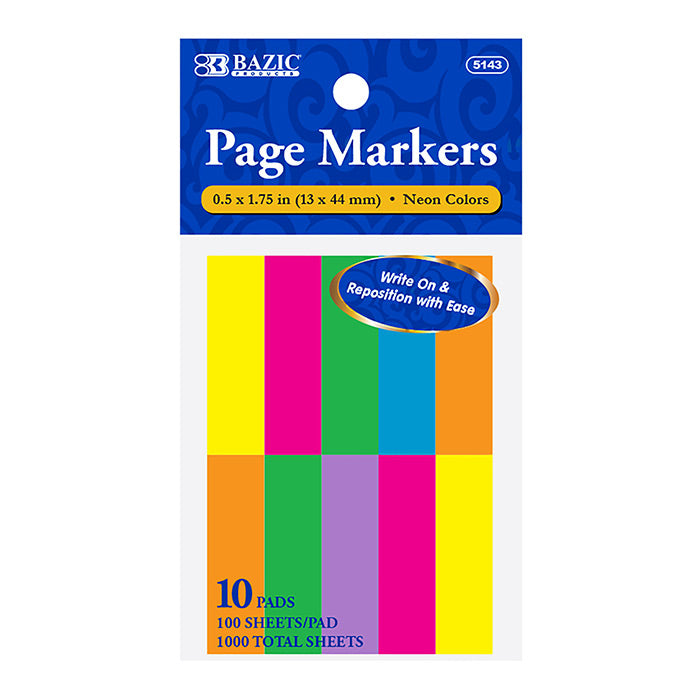 bazic neon page markers 0.5x1.75 -  -- 24 per box