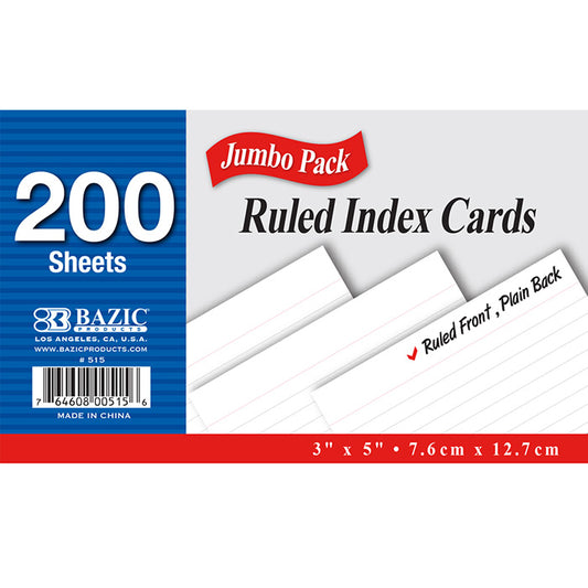 bazic white index cards 200ct - 3x5 ruled -- 36 per case