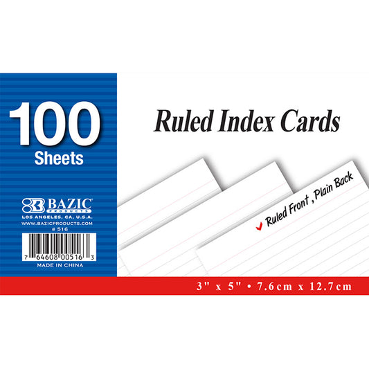 100ct 3x5 ruled white index cards - bulk -- 36 per case