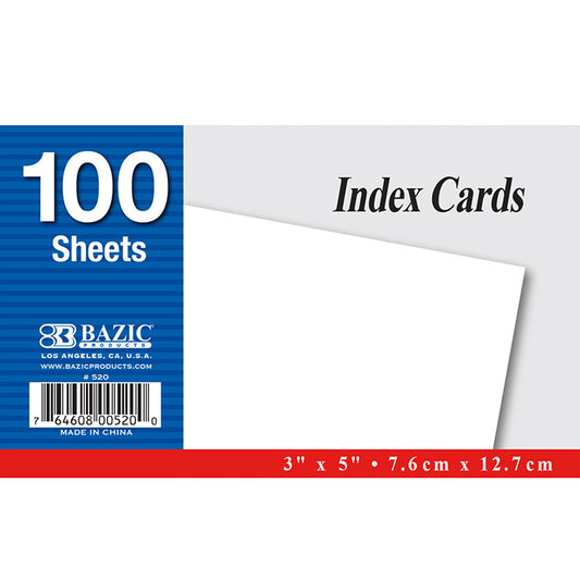 100 ct. 3 inch x 5 inch unruled white index card -- 36 per case