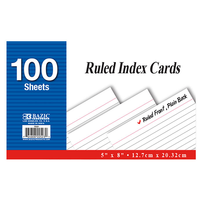 bazic white index cards ruled 5x8 - 24 packs -  -- 24 per case